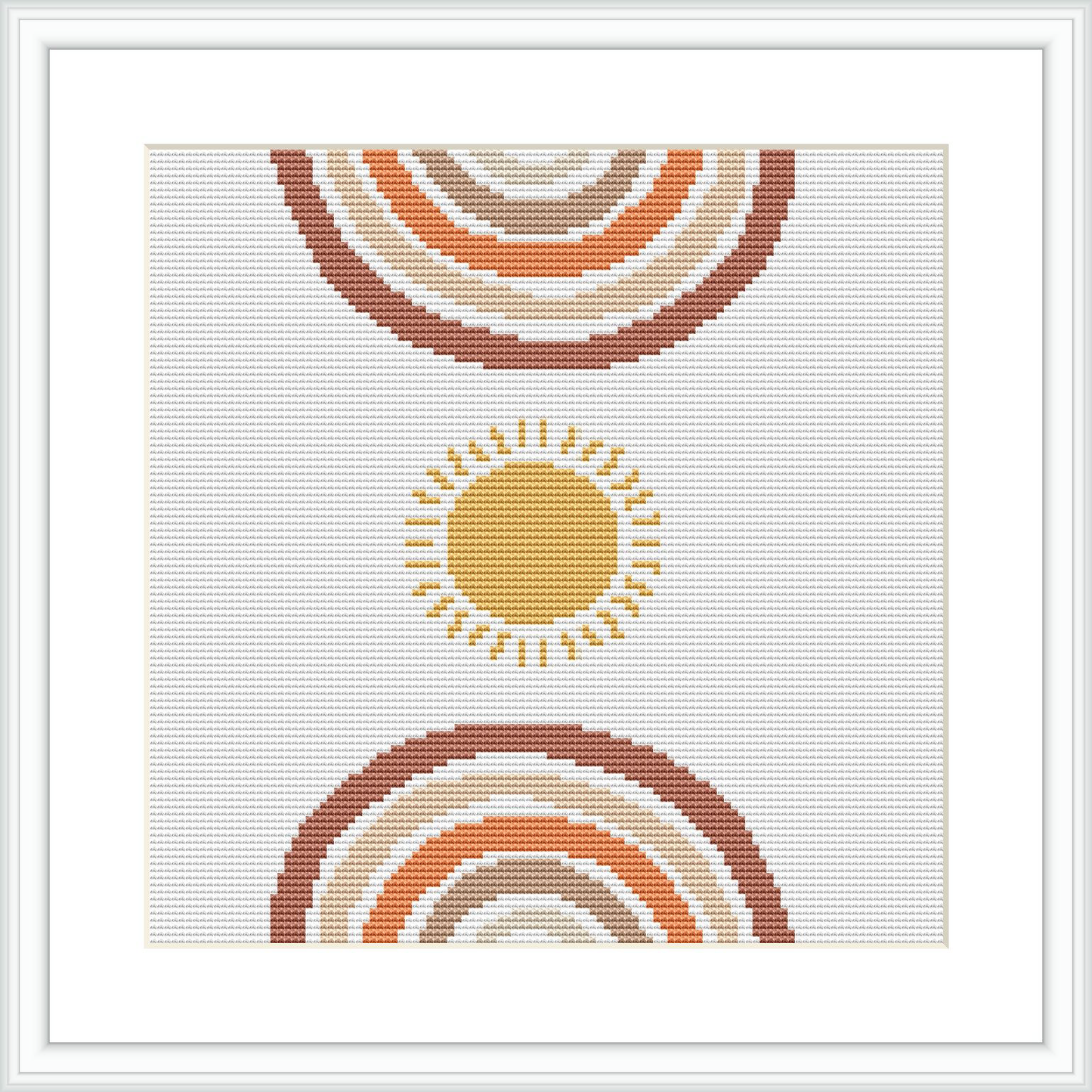 The image depicts a cross stitch pattern design featuring a stylized sun with rays extending outwards, set against a white background. The pattern is symmetrical, with multiple concentric circles creating a sense of radiating warmth.