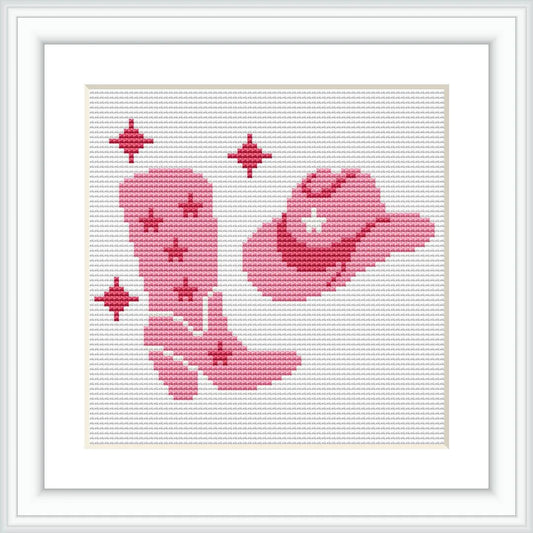 The image displays a pink cowgirl hat and a pair of pink cowgirl boots, embellished with stars. These elements are centrally located within the squared pattern.