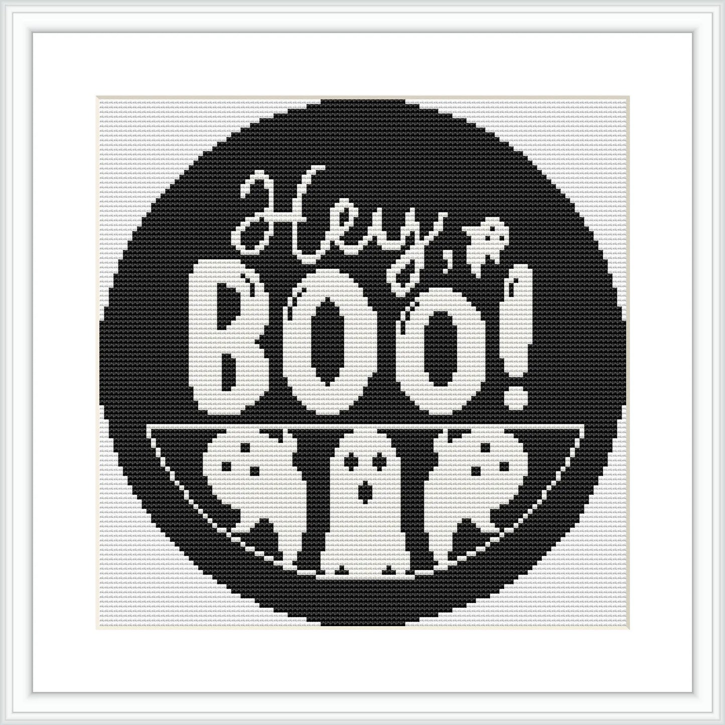 The design features a circular black background with the white text 'Hey Boo!' at the top, and three small ghosts lined up at the bottom.