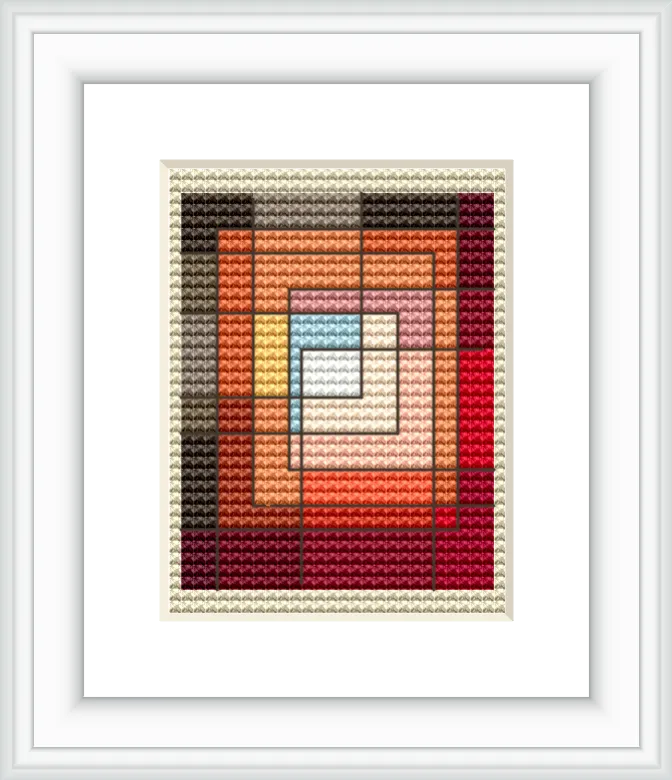 A series of concentric squares, each filled with different colors ranging from warm reds and oranges to cool blues, creating a harmonious geometric pattern.