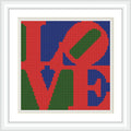 The image features the word 'LOVE' in bold, graphic typography. The letters 'L' and 'O' are stacked on top of the 'V' and 'E' with contrasting colors of red, blue, and green.