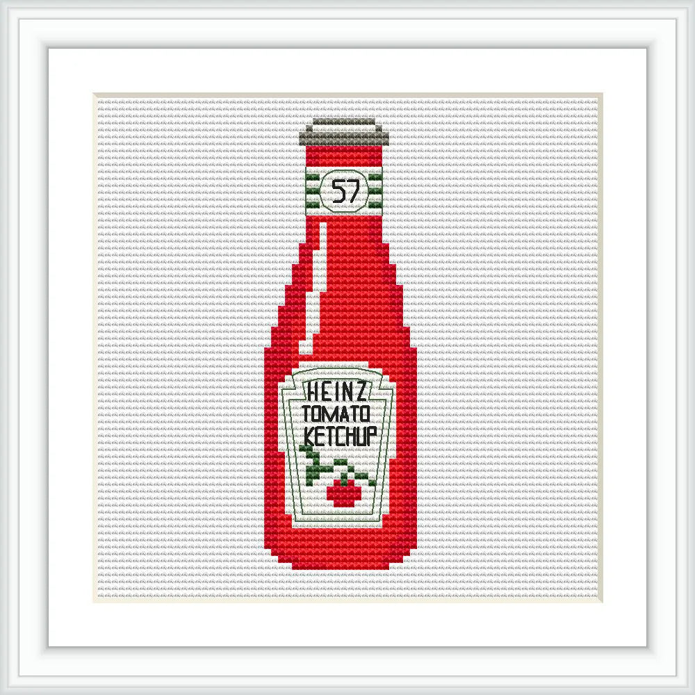 A framed image of a Heinz Tomato Ketchup bottle centered on a plain background.