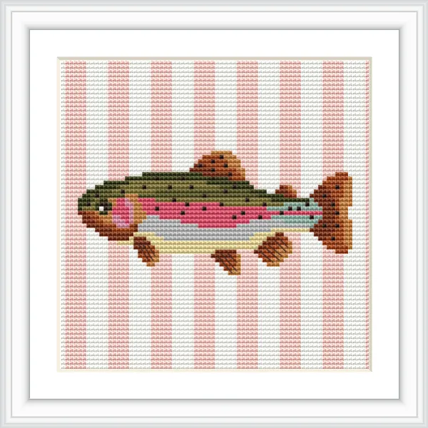 The image features a colorful fish with a striped pattern, situated in the center, framed by soft, vertical pink stripes.