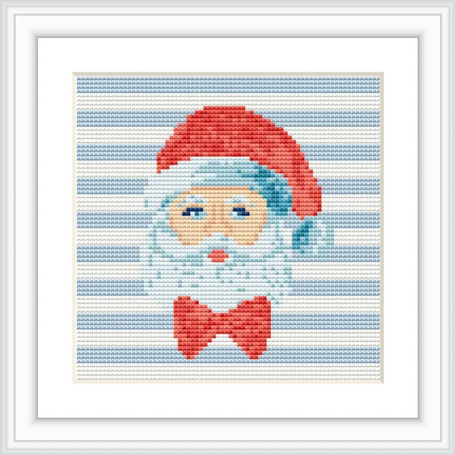 The image features a Santa Claus head with a red hat and blue-white beard. The background is composed of horizontal blue stripes.