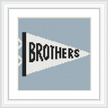 The image features a triangular white banner against a blue background with the word 'BROTHERS' in bold black letters.
