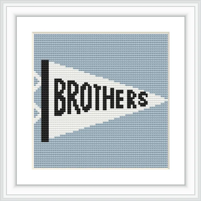 The image features a triangular white banner against a blue background with the word 'BROTHERS' in bold black letters.