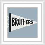 The image features a triangular white banner against a blue background with the word 'BROTHERS' in bold black letters.