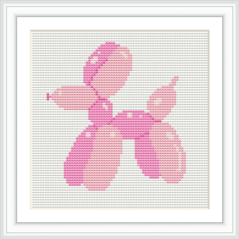 The image shows a pink balloon dog made from inflated balloons arranged to form the shape of a dog, centered in a white frame.