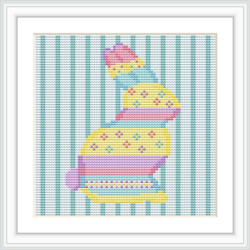 A stylized bunny is depicted in patterned pastel colors set against a vertical striped background, occupying the central space of the frame.