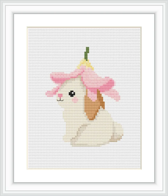 The image depicts a cute bunny sitting with a large pink flower on its head, set against a neutral background. The flower resembles a hat on the bunny.
