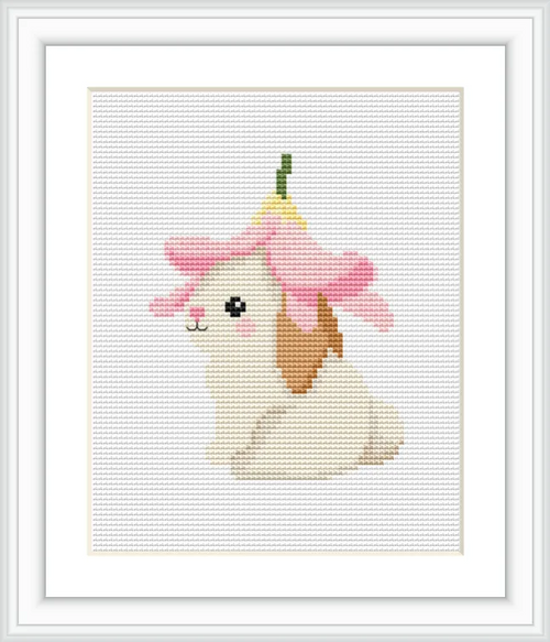 The image depicts a cute bunny sitting with a large pink flower on its head, set against a neutral background. The flower resembles a hat on the bunny.