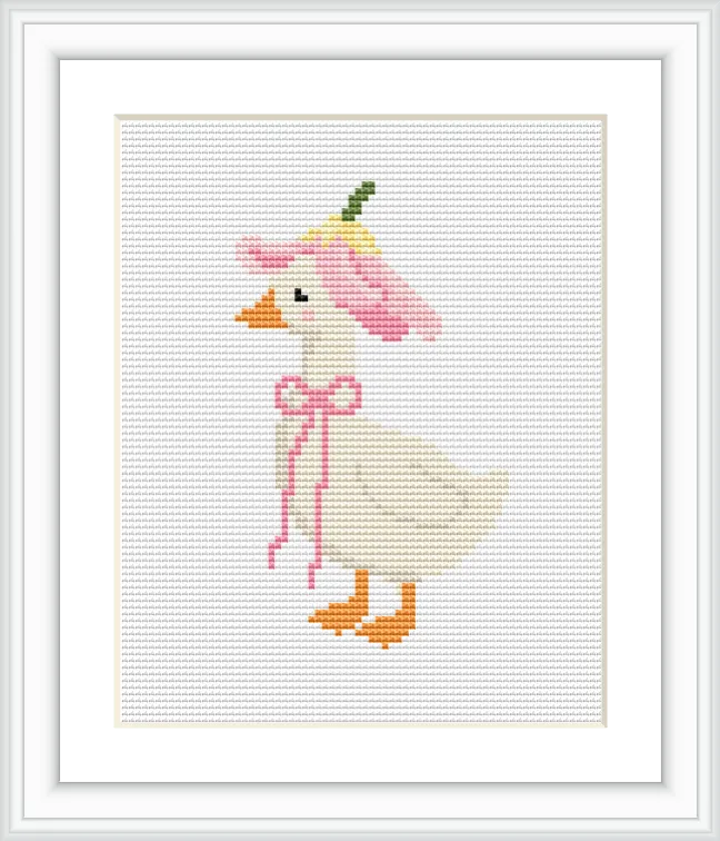 A goose is positioned centrally, wearing a pink flower hat with a matching bow. The background is plain to emphasize the subject.