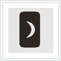 The image displays a framed cross stitch pattern with a dark rectangular block centered on a light background, featuring a stylized white crescent shape.