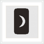 The image displays a framed cross stitch pattern with a dark rectangular block centered on a light background, featuring a stylized white crescent shape.