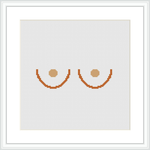 The pattern depicts an abstract, minimalist face formed by geometric shapes against a plain white background, framed in a simple square frame.