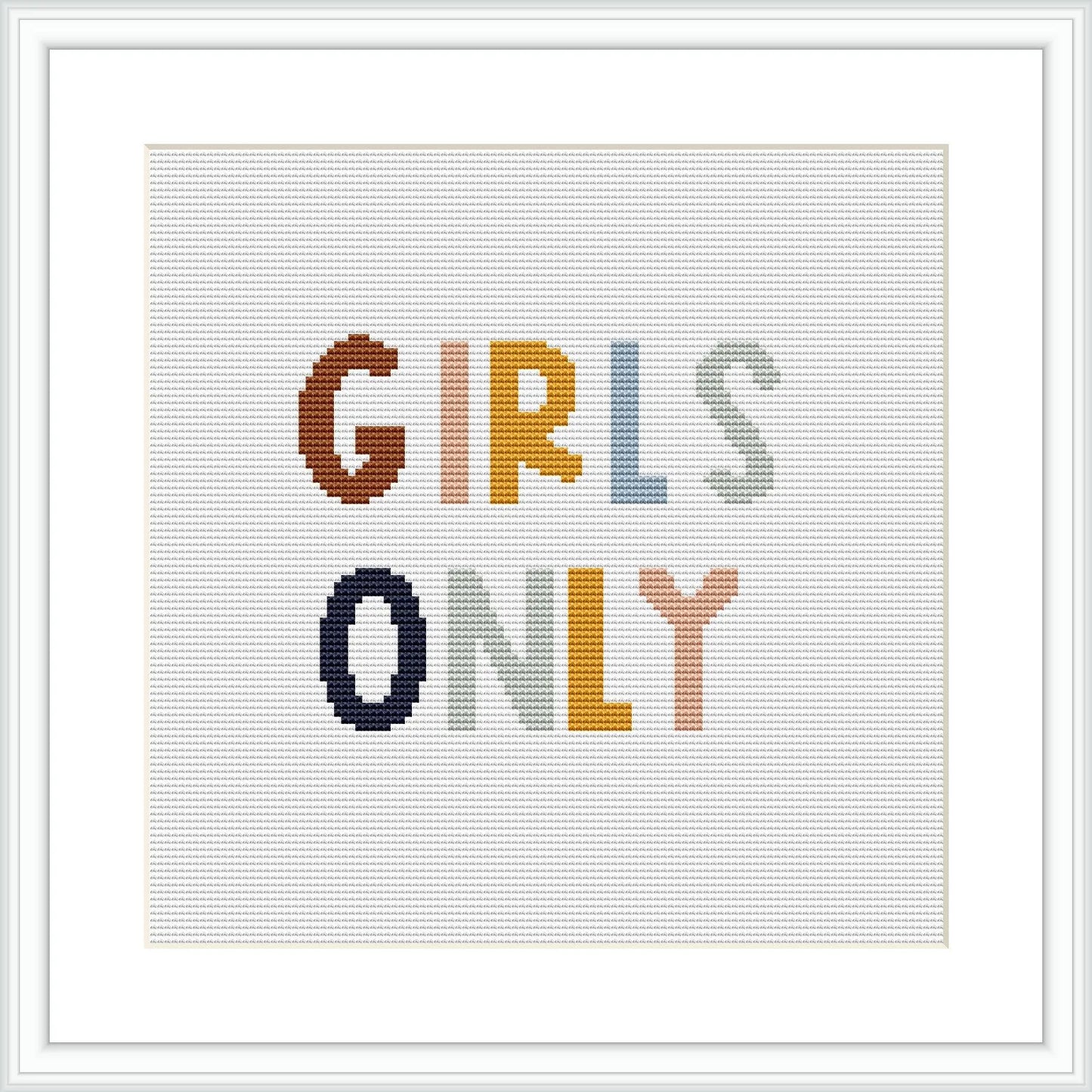 The image features a framed cross stitch pattern with the phrase 'GIRLS ONLY' in capital letters, each letter displayed in a different color. The background is white, with the letters arranged in a single horizontal line.