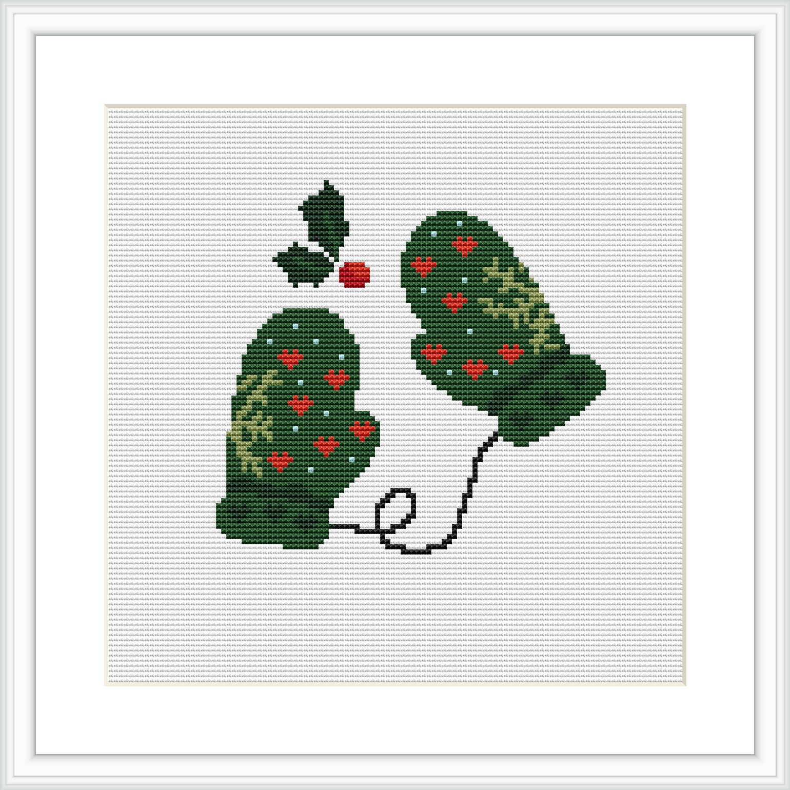 The image features a pair of green Christmas gloves with red heart accents, positioned next to each other against a white background. A small red berry with two green leaves floats above them, and a white string connecting the gloves is visible.