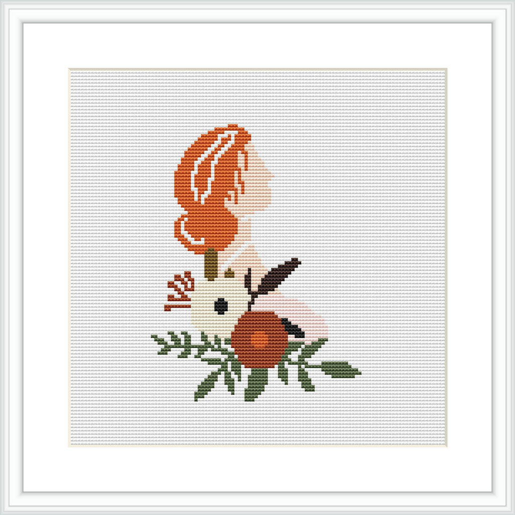 This cross stitch pattern depicts a stylized female silhouette overlaid with floral elements, primarily in peach, cream, and olive tones, framed by a simple white border against a plain white background.