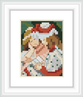 The image shows a cross stitch pattern depicting two girls reading a book together. The background consists of a collage of earthy and warm colors, giving an intimate and cozy atmosphere to the depiction.