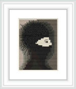 An abstract representation of armor appears against a grayscale backdrop. The central motif seems to emerge from the shadows, creating a three-dimensional appearance.