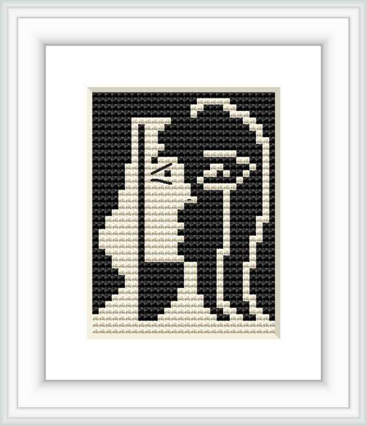 The pattern shows an abstract representation of two figures in an embrace, positioned in the center against a dark background.