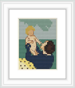 A stylized representation of a mother holding her child under a large chestnut tree.